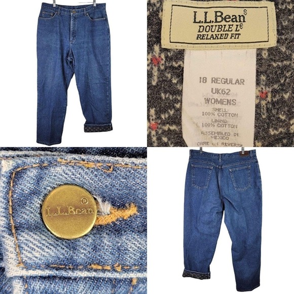 LL Bean Vintage Jeans Women's Size 18 Blue Medium Wash Double L Flannel Lined - Picture 1 of 12